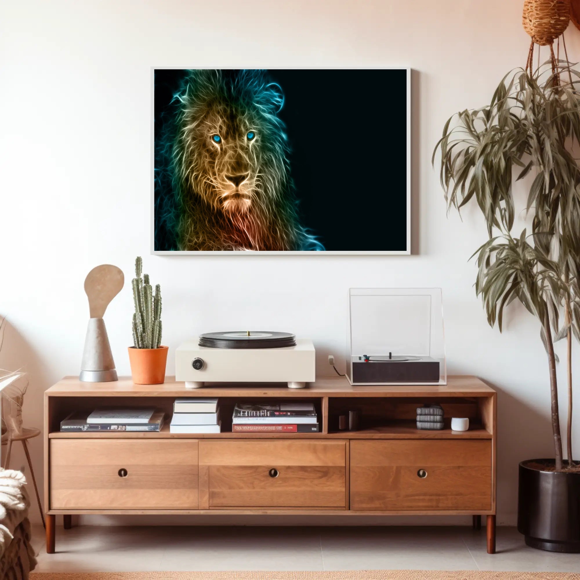 Glowing Ethereal Lion Portrait Animal Poster PosterGoat