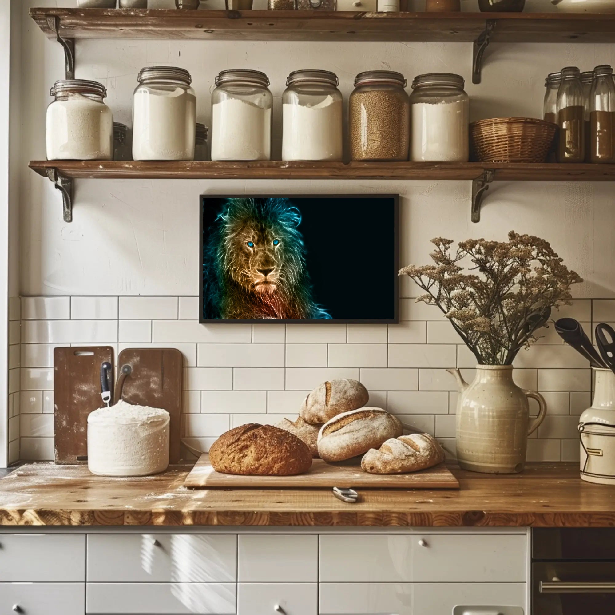 Glowing Ethereal Lion Portrait Animal Poster PosterGoat