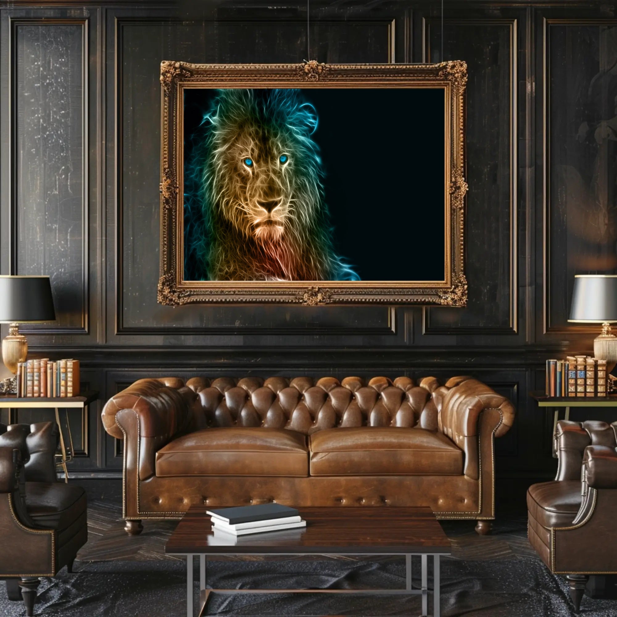 Glowing Ethereal Lion Portrait Animal Poster PosterGoat