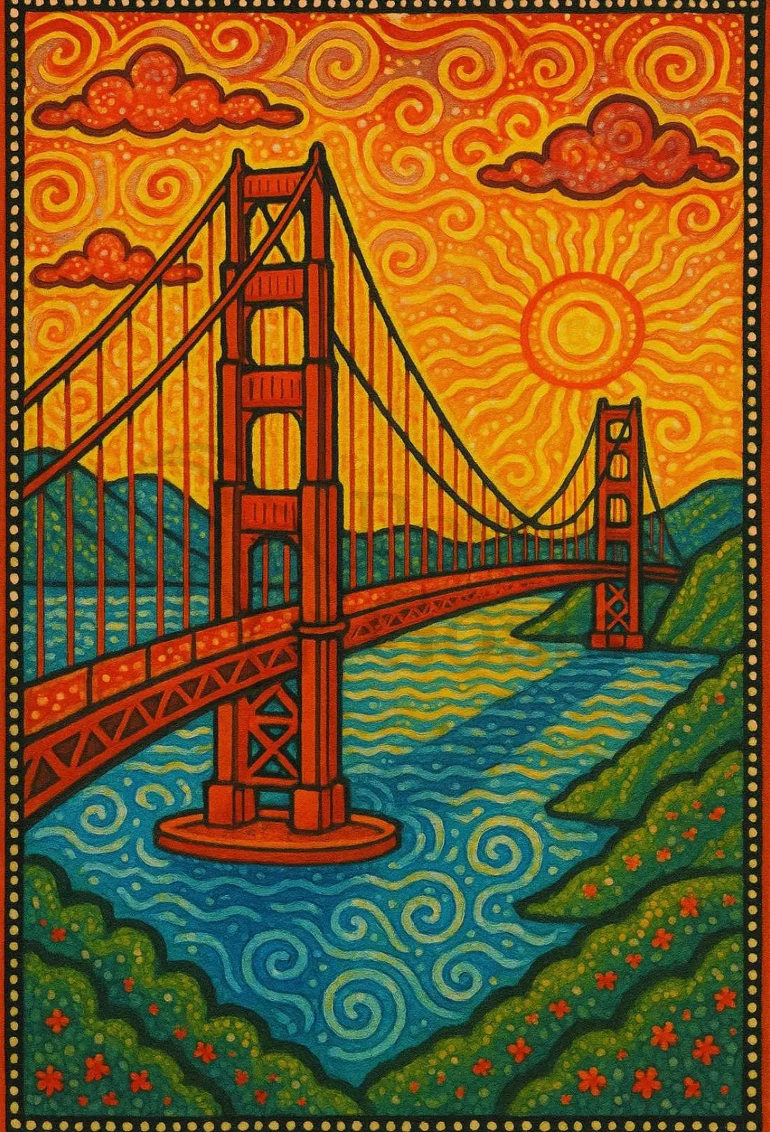 Golden Gate Bridge Psychedelic Art Nouveau Travel Poster PosterGoat