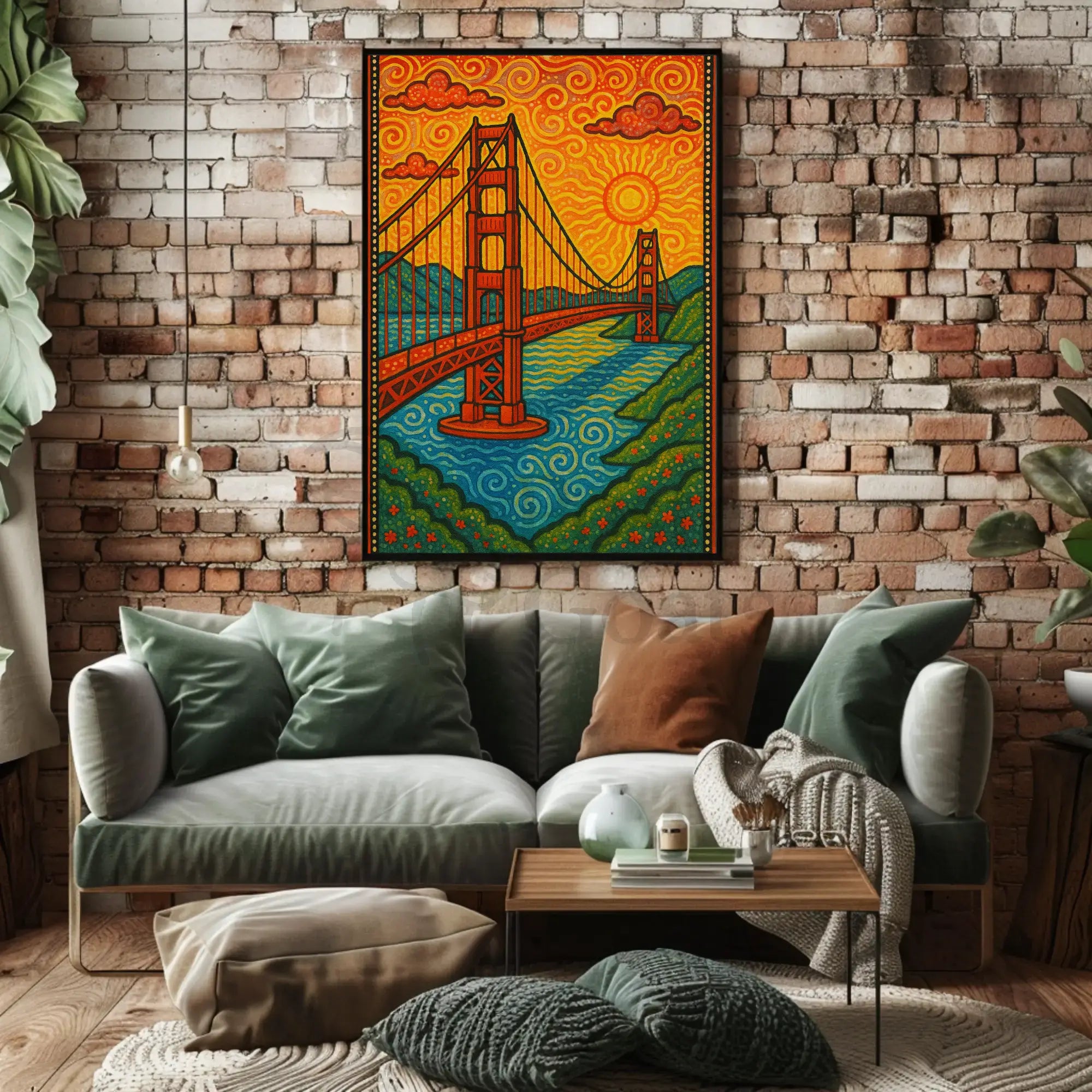 Golden Gate Bridge Psychedelic Art Nouveau Travel Poster PosterGoat