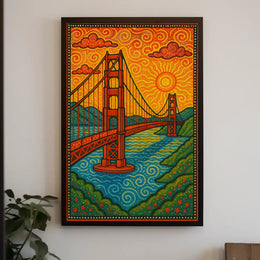 Golden Gate Bridge Psychedelic Art Nouveau Travel Poster PosterGoat