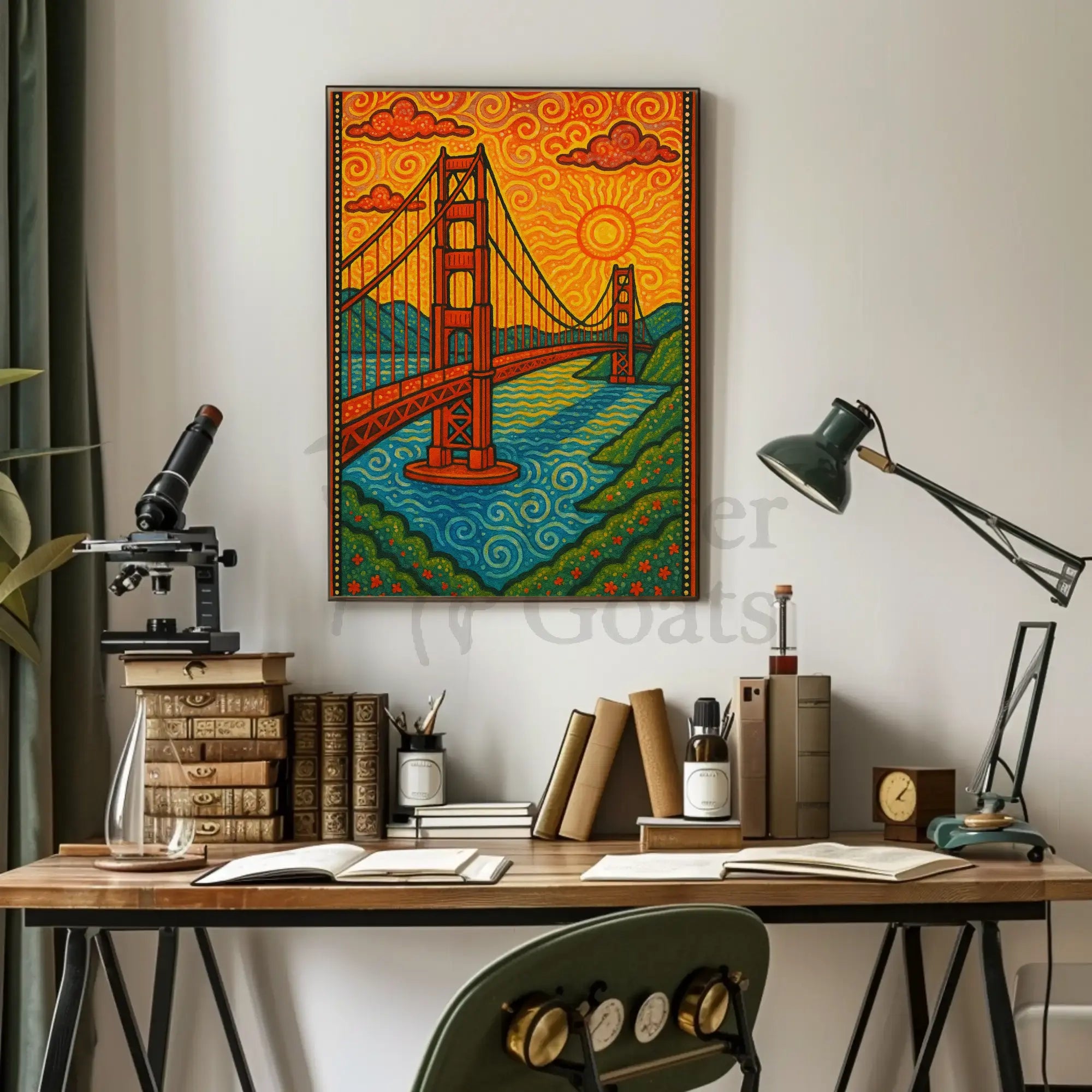 Golden Gate Bridge Psychedelic Art Nouveau Travel Poster PosterGoat