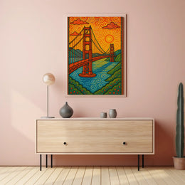 Golden Gate Bridge Psychedelic Art Nouveau Travel Poster PosterGoat
