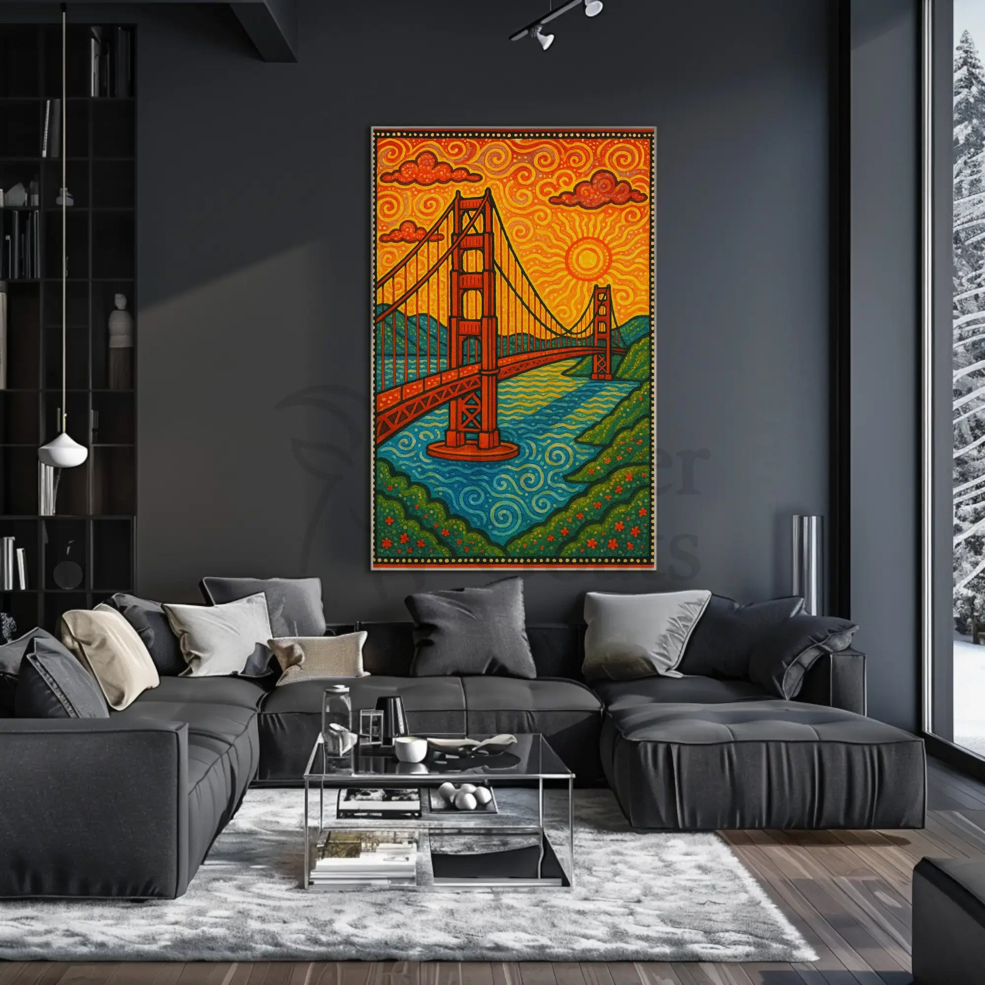 Golden Gate Bridge Psychedelic Art Nouveau Travel Poster PosterGoat