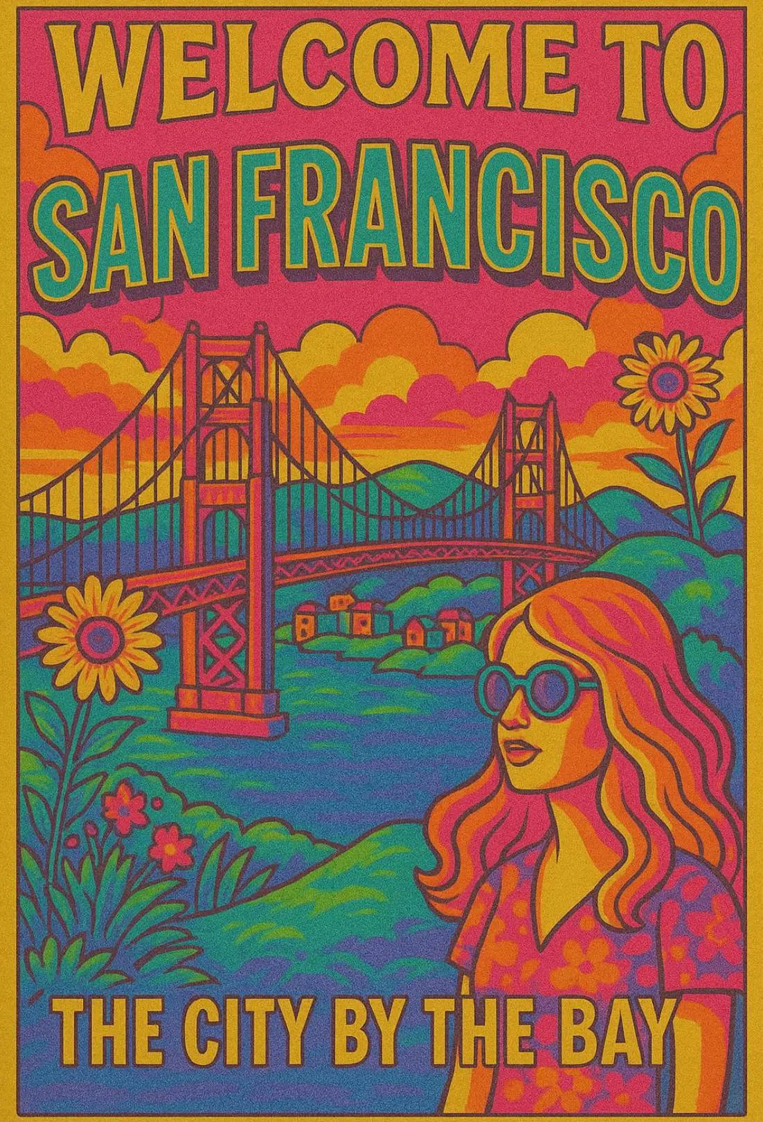 Golden Gate Bridge Retro Pop Art Travel Poster PosterGoat