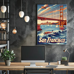 Golden Gate Bridge Retro Travel Adventure Poster PosterGoat