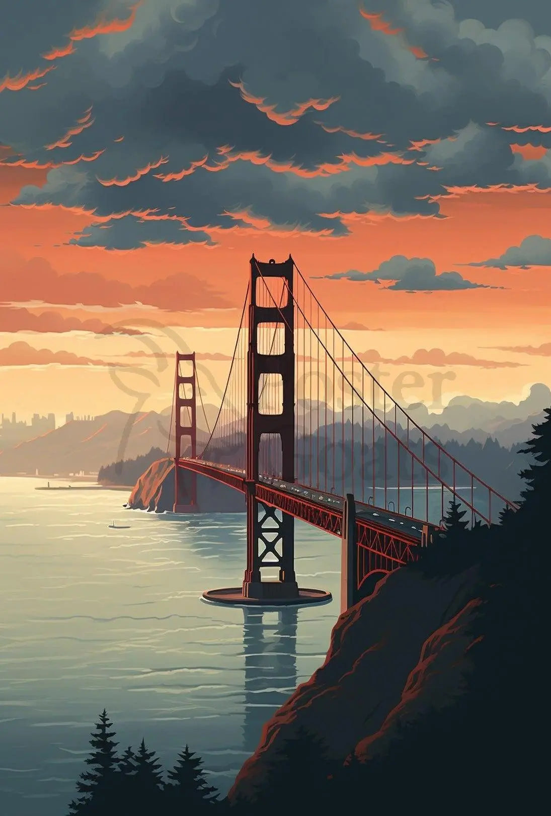 Golden Gate Bridge Sunset Travel Poster PosterGoat