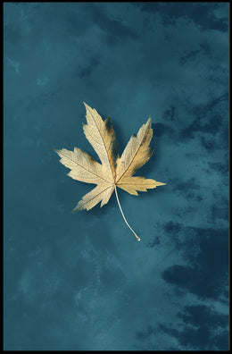 Golden Leaf on Teal Modern Artistic Poster PosterGoat