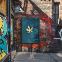 Golden Leaf on Teal Modern Artistic Poster PosterGoat