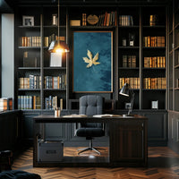 Golden Leaf on Teal Modern Artistic Poster PosterGoat