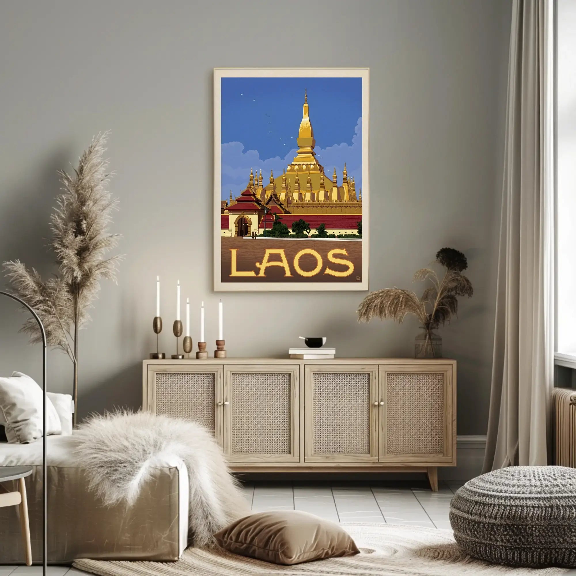 Golden Stupa Laos Travel Poster PosterGoat