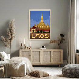 Golden Stupa Laos Travel Poster PosterGoat