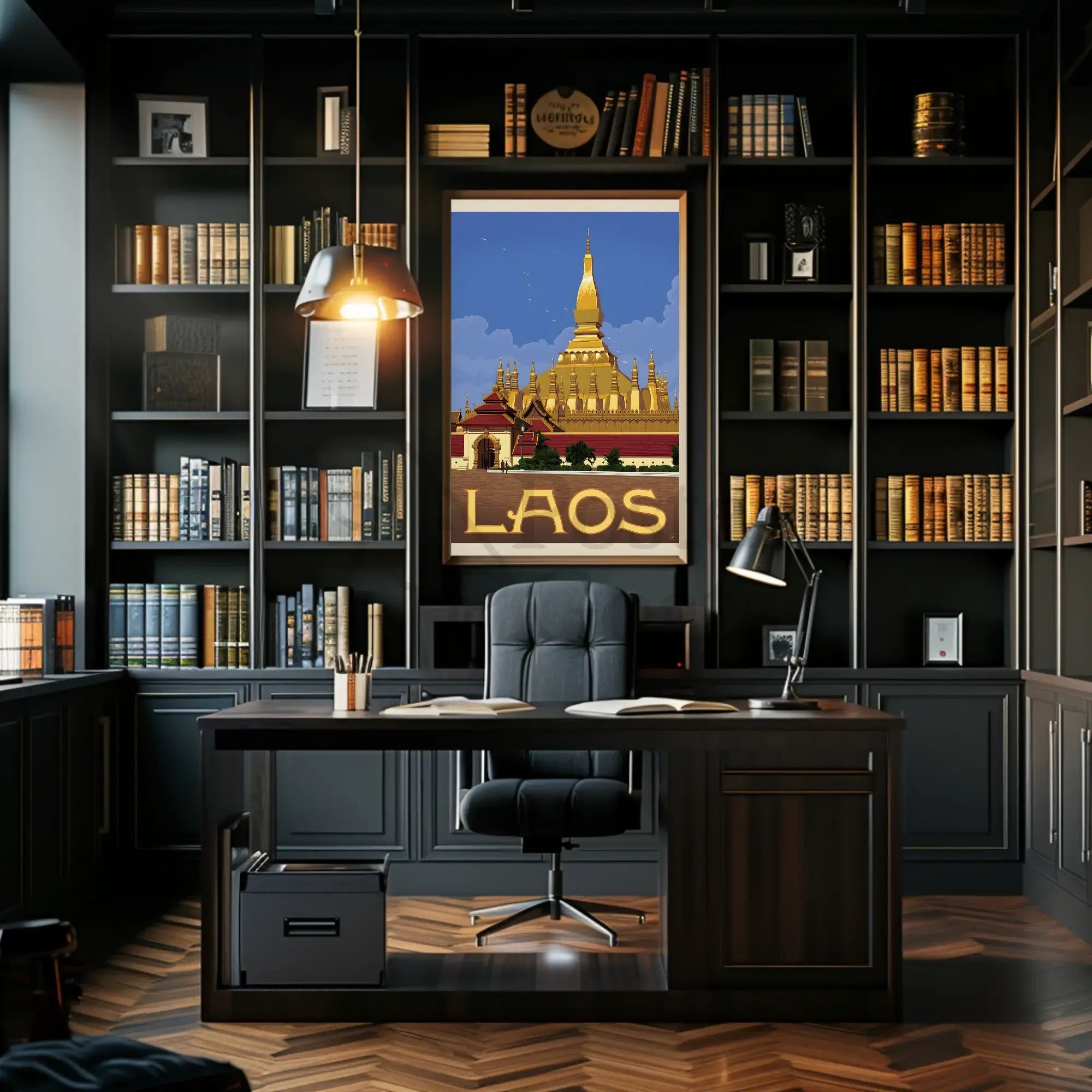 Golden Stupa Laos Travel Poster PosterGoat