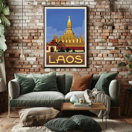 Golden Stupa Laos Travel Poster PosterGoat