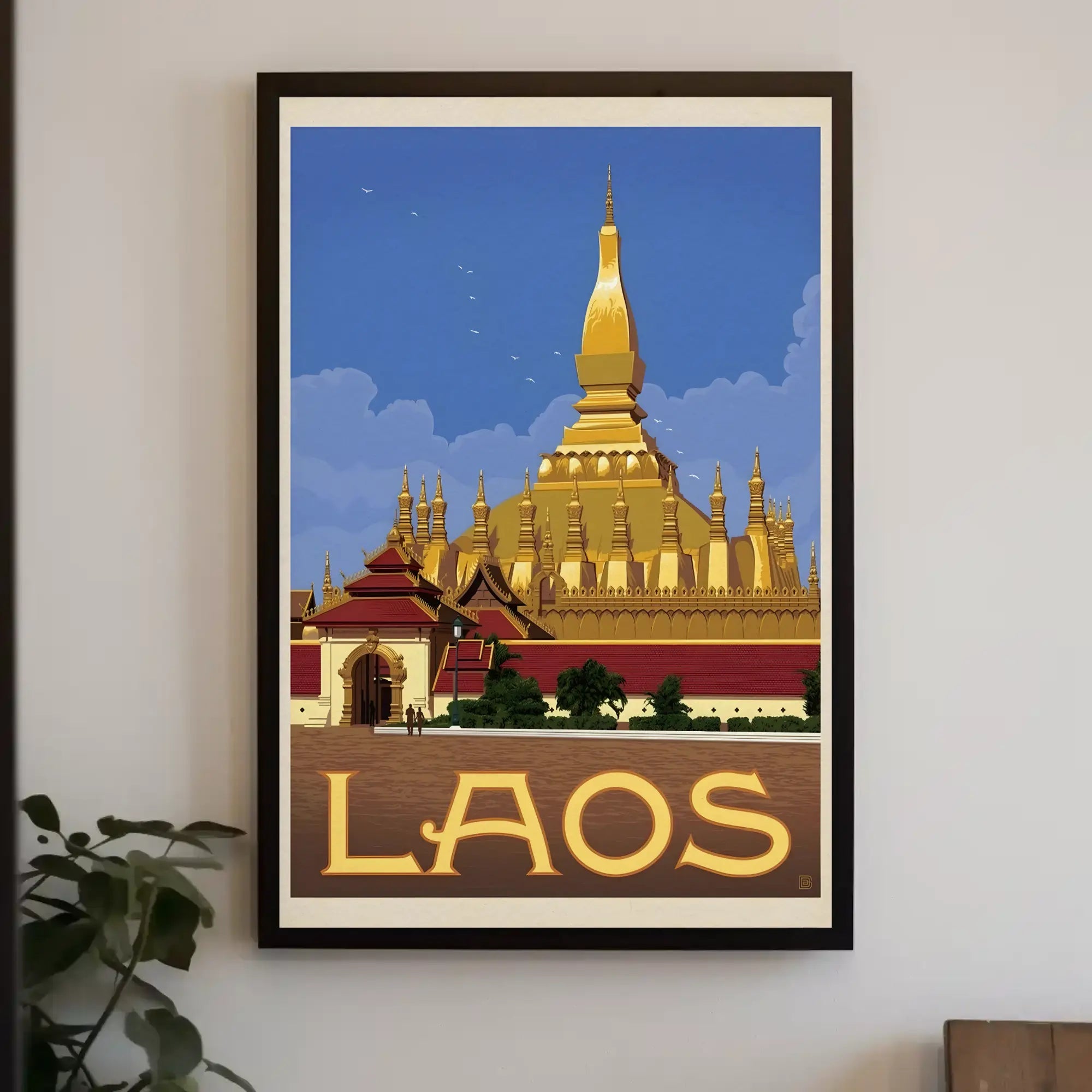 Golden Stupa Laos Travel Poster PosterGoat