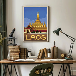 Golden Stupa Laos Travel Poster PosterGoat