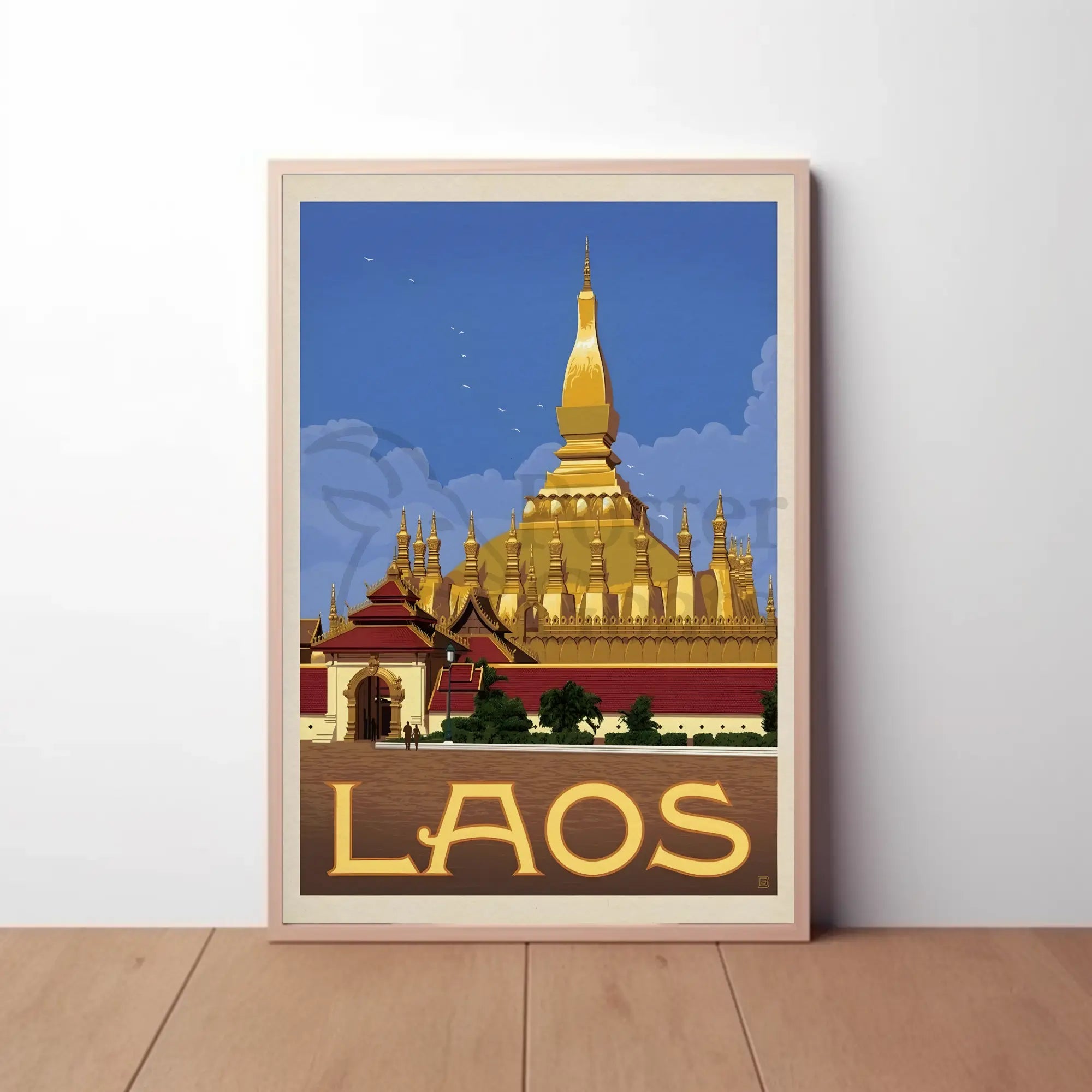 Golden Stupa Laos Travel Poster PosterGoat