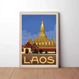 Golden Stupa Laos Travel Poster PosterGoat