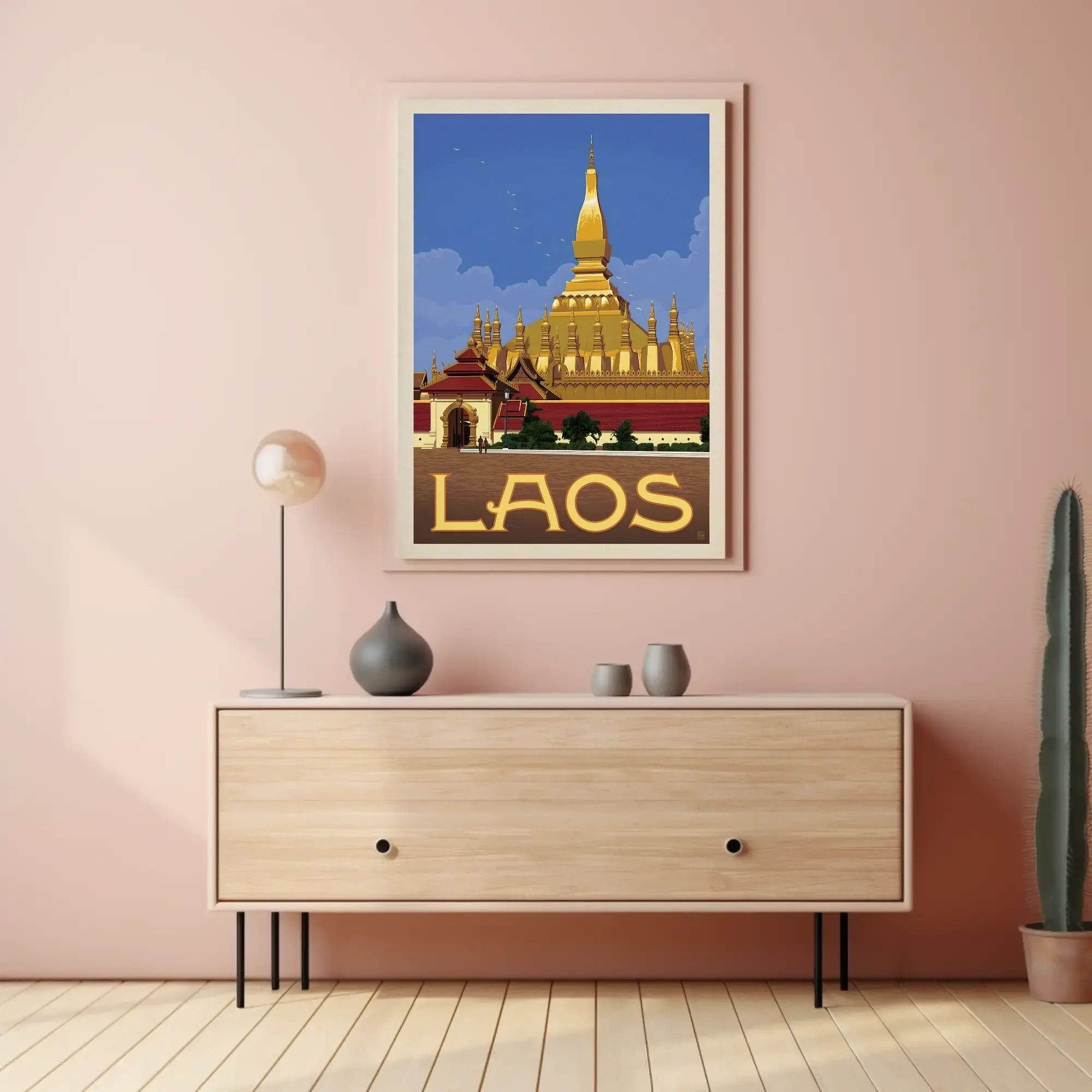 Golden Stupa Laos Travel Poster PosterGoat