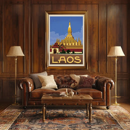 Golden Stupa Laos Travel Poster PosterGoat