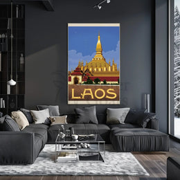 Golden Stupa Laos Travel Poster PosterGoat