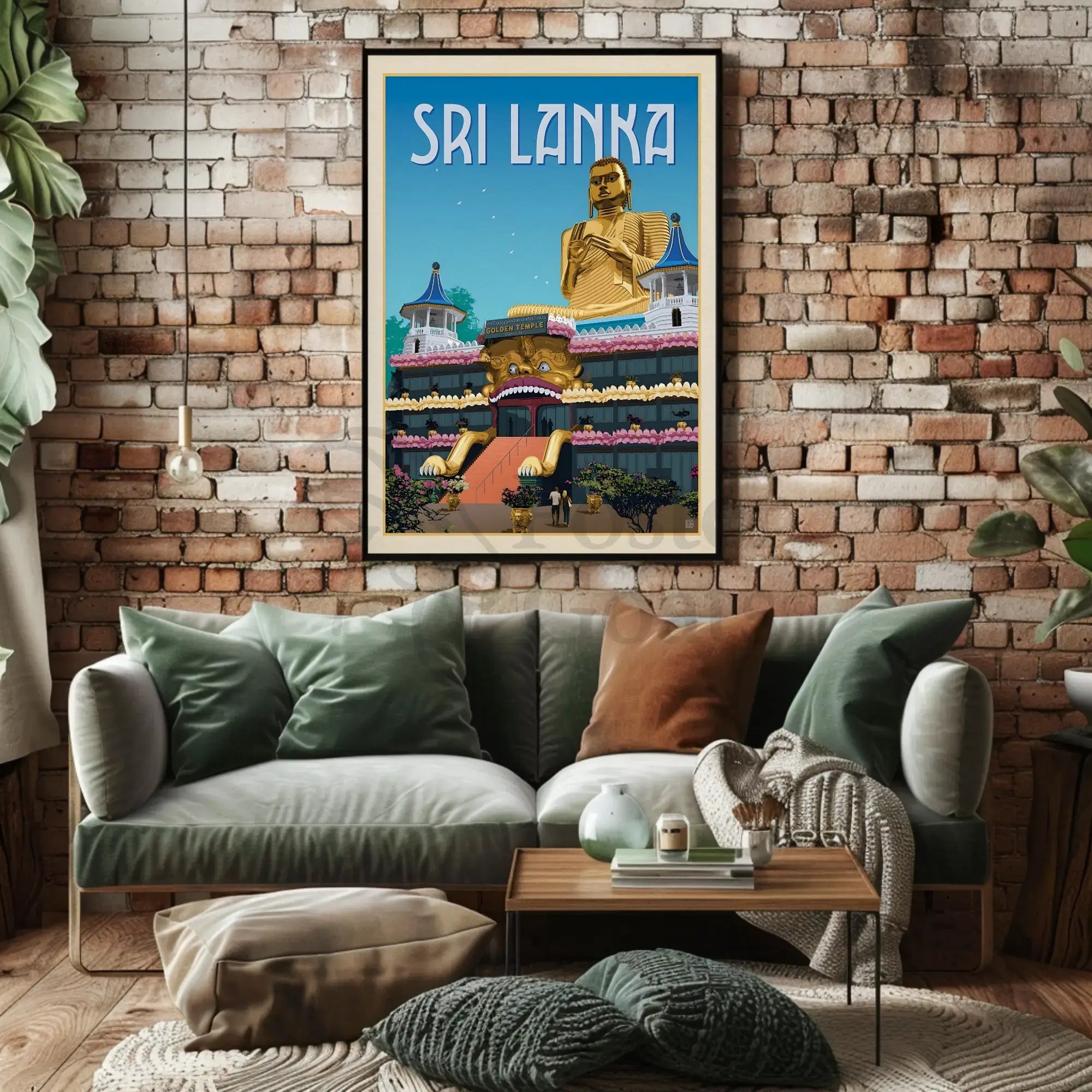 Golden Temple Dambulla Vintage Travel Adventure Poster PosterGoat