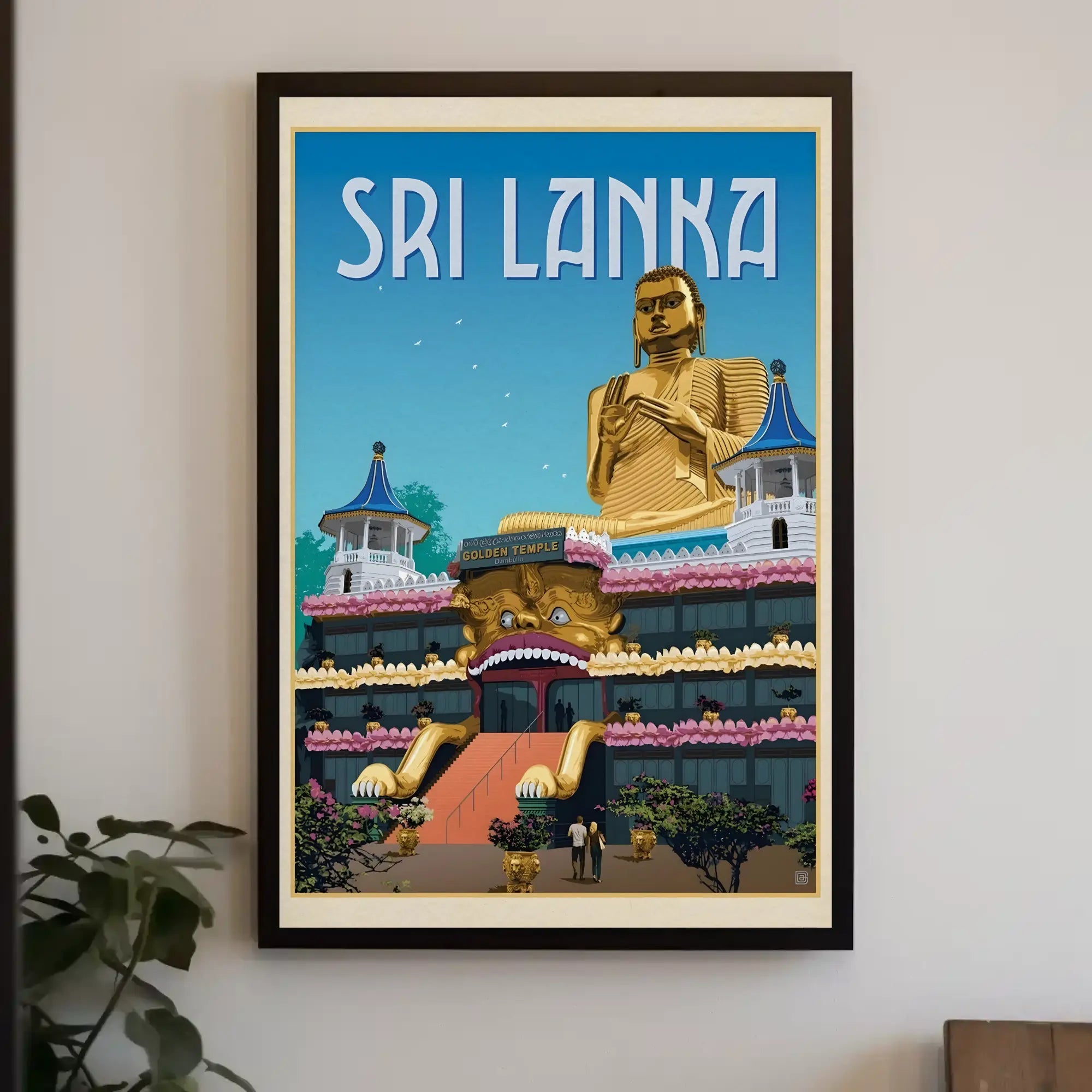 Golden Temple Dambulla Vintage Travel Adventure Poster PosterGoat