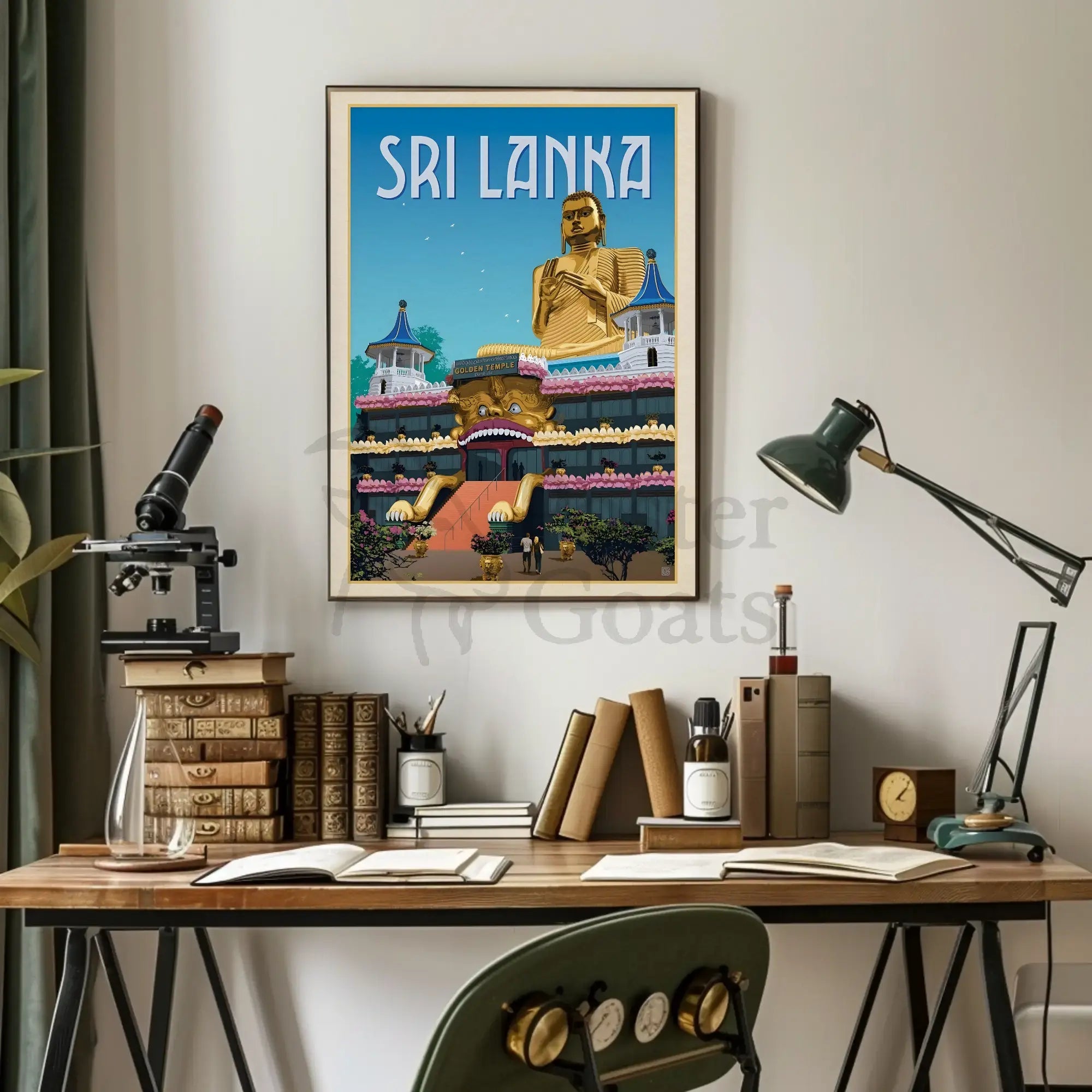Golden Temple Dambulla Vintage Travel Adventure Poster PosterGoat