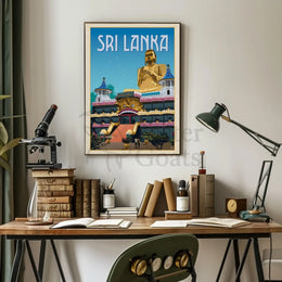 Golden Temple Dambulla Vintage Travel Adventure Poster PosterGoat