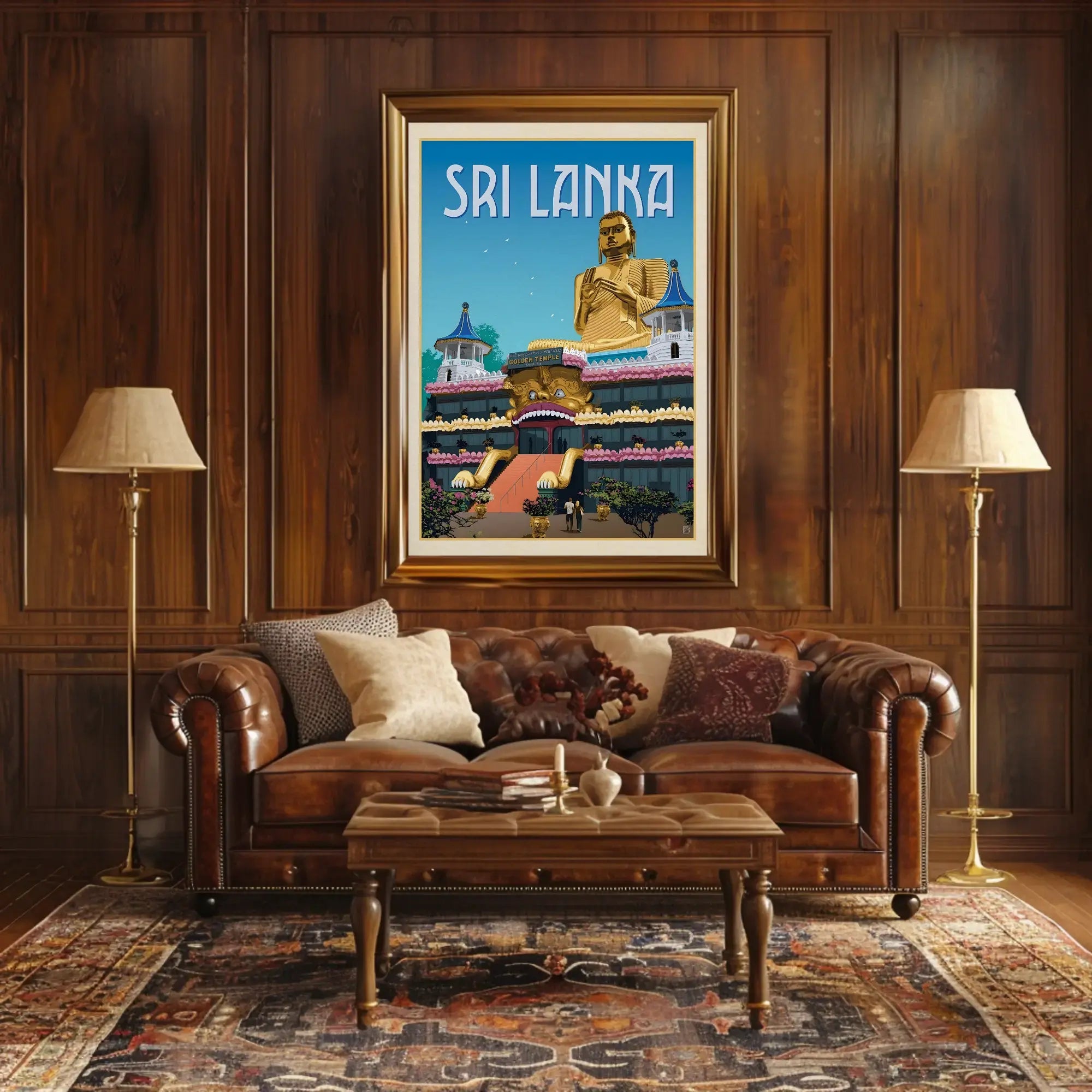 Golden Temple Dambulla Vintage Travel Adventure Poster PosterGoat