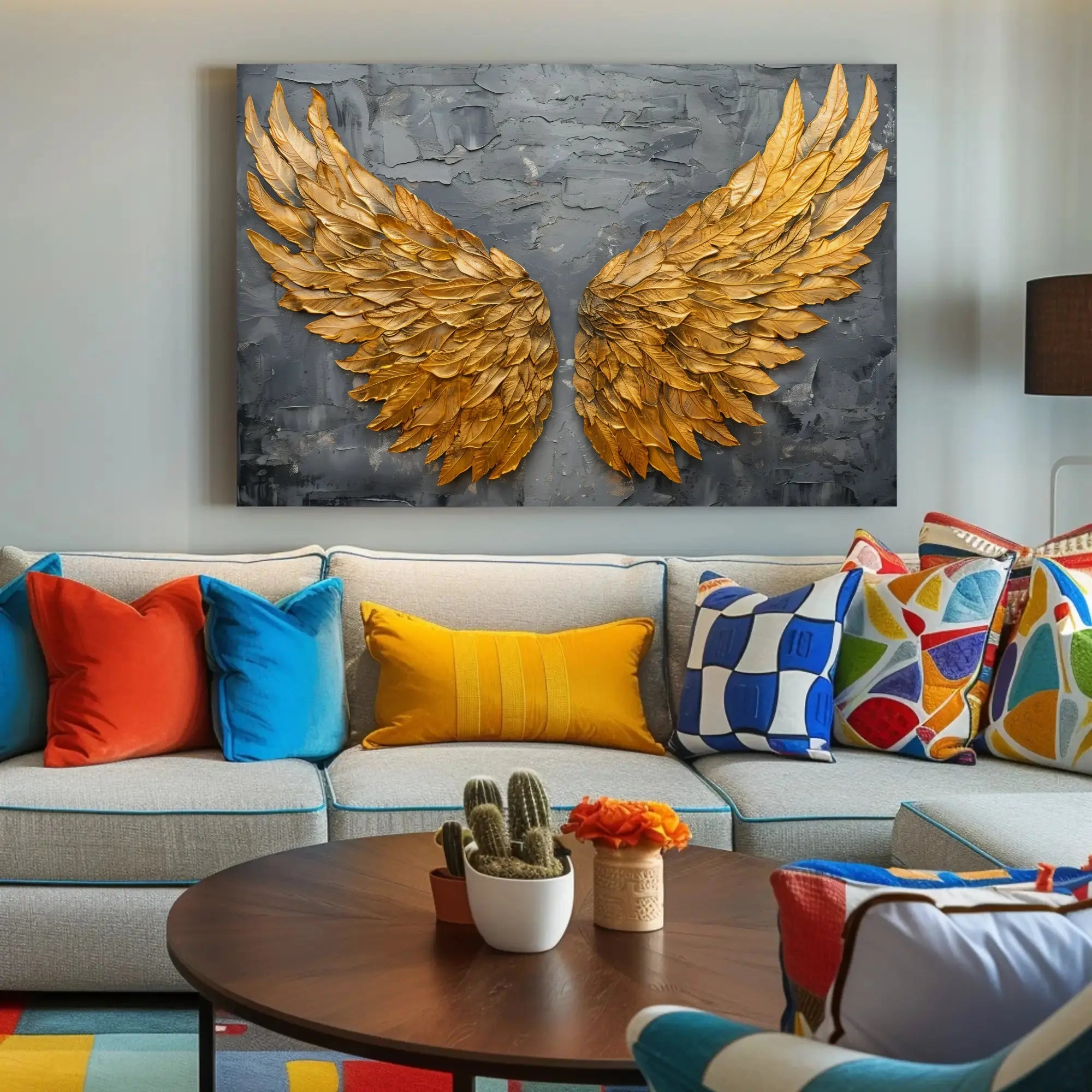 Golden Wings Transcendent Freedom Abstract Artistic Poster PosterGoat