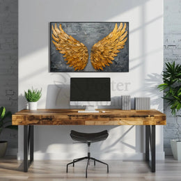 Golden Wings Transcendent Freedom Abstract Artistic Poster PosterGoat