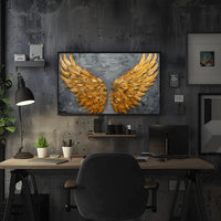 Golden Wings Transcendent Freedom Abstract Artistic Poster PosterGoat