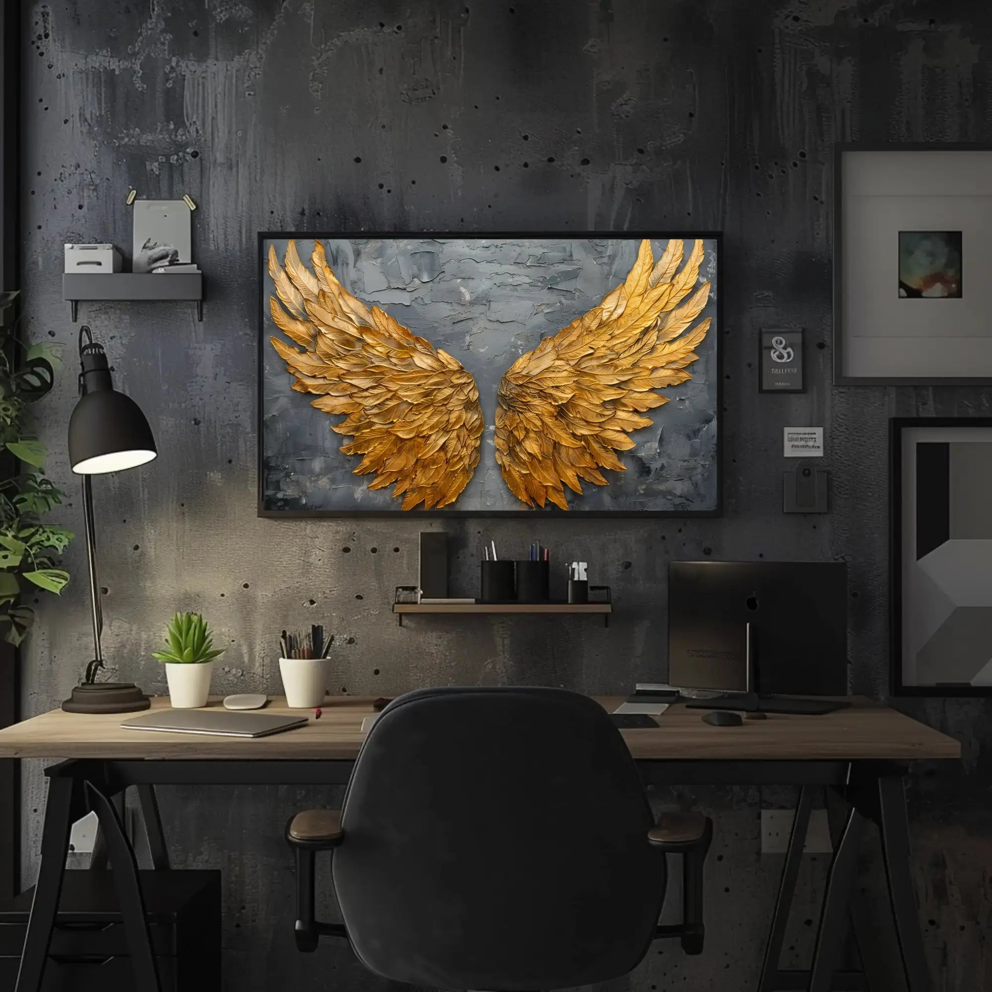 Golden Wings Transcendent Freedom Abstract Artistic Poster PosterGoat
