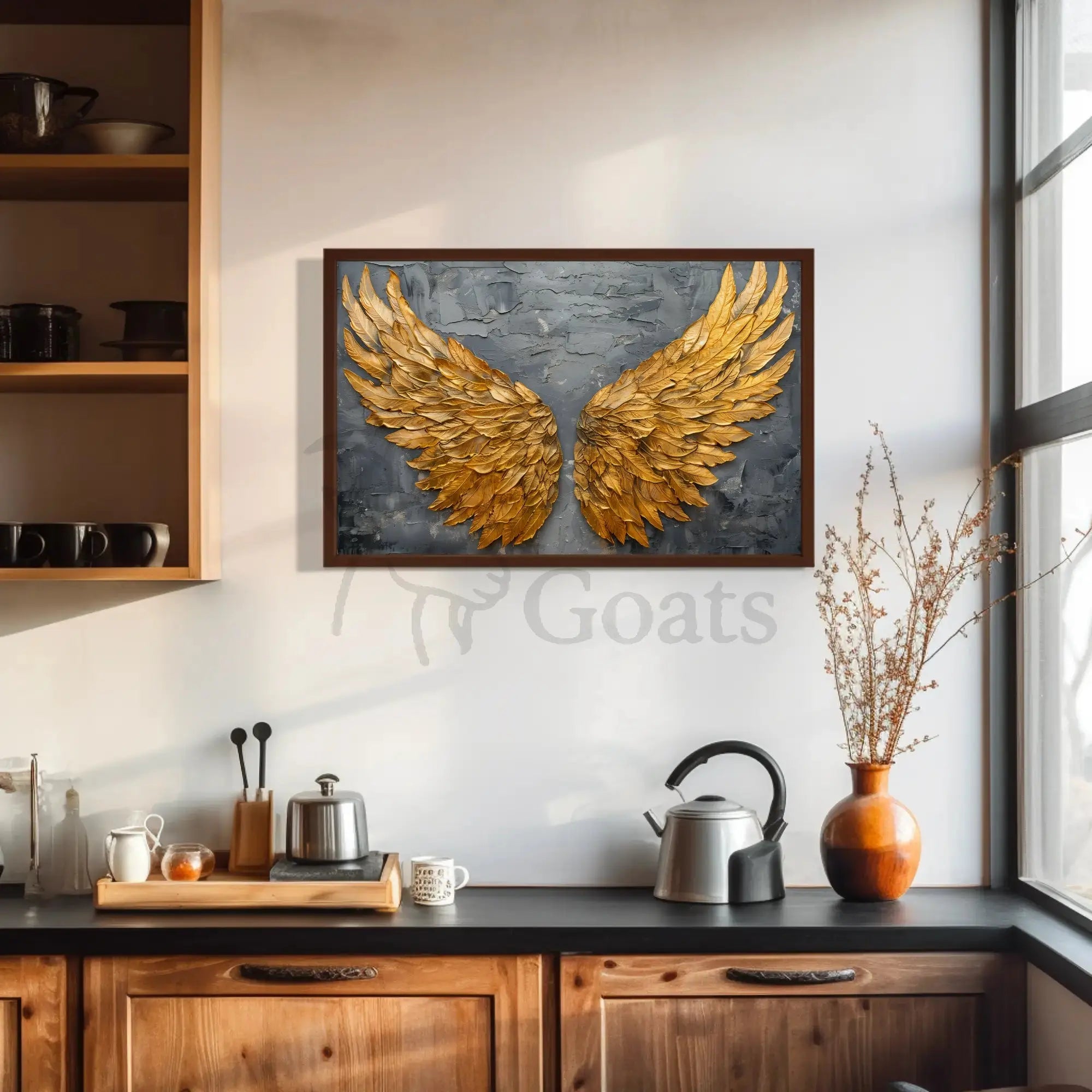 Golden Wings Transcendent Freedom Abstract Artistic Poster PosterGoat