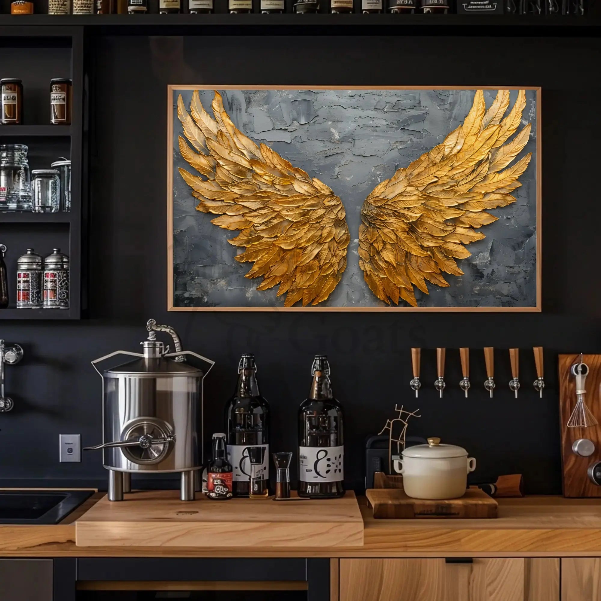 Golden Wings Transcendent Freedom Abstract Artistic Poster PosterGoat