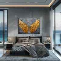 Golden Wings Transcendent Freedom Abstract Artistic Poster PosterGoat