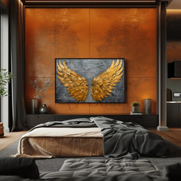 Golden Wings Transcendent Freedom Abstract Artistic Poster PosterGoat