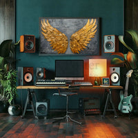 Golden Wings Transcendent Freedom Abstract Artistic Poster PosterGoat