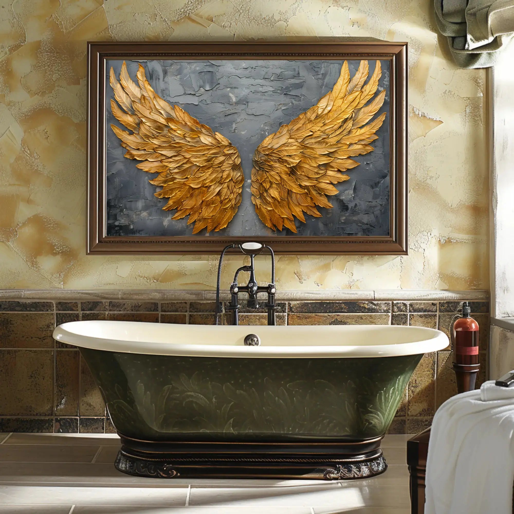Golden Wings Transcendent Freedom Abstract Artistic Poster PosterGoat