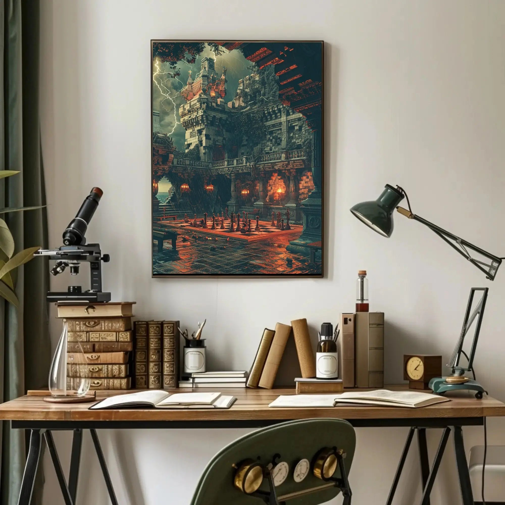 Gothic Castle Chess Storm - Abstract, Artistic, or Pop Culture Poster PosterGoat