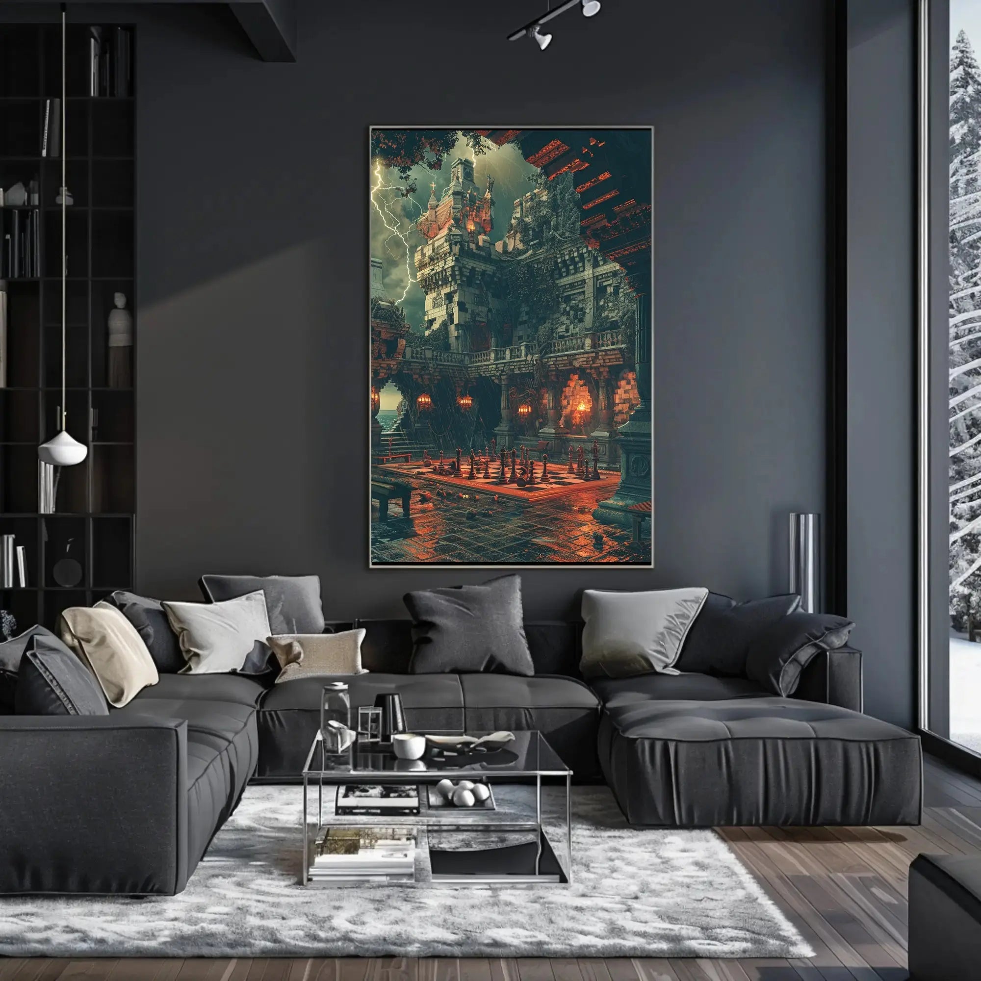 Gothic Castle Chess Storm - Abstract, Artistic, or Pop Culture Poster PosterGoat