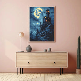 Gothic Castle Under Moonlight Artistic Poster PosterGoat