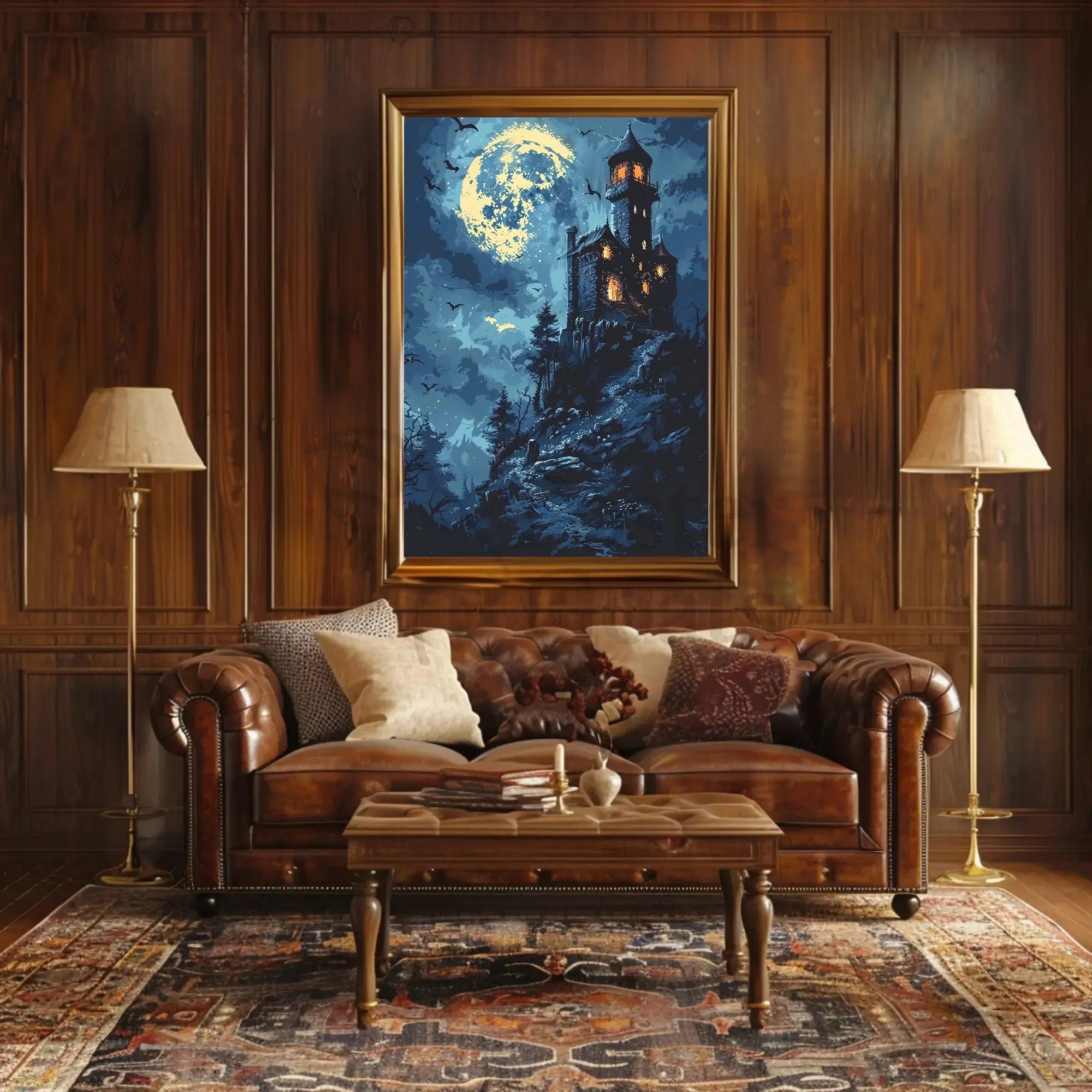 Gothic Castle Under Moonlight Artistic Poster PosterGoat