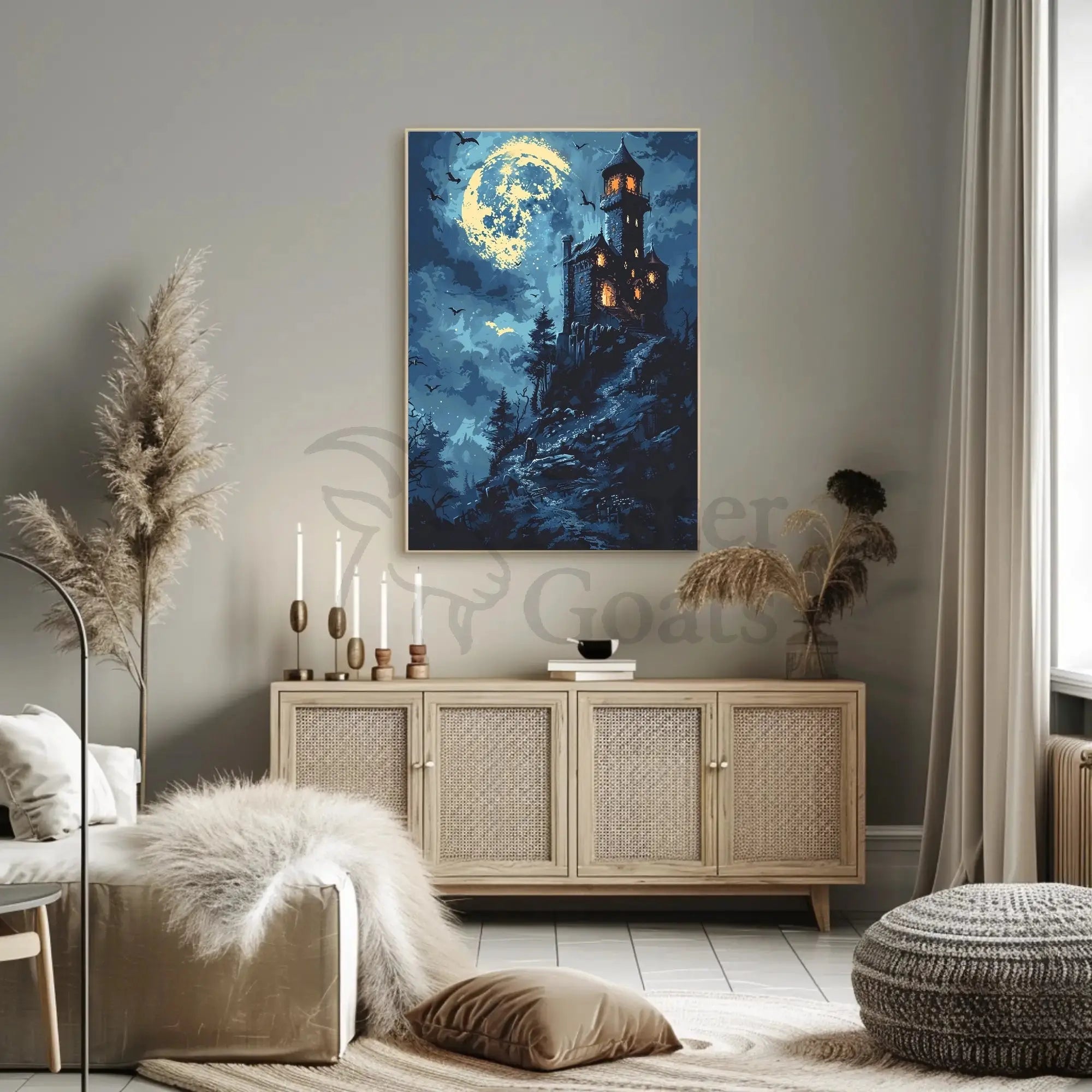Gothic Castle Under Moonlight Artistic Poster PosterGoat