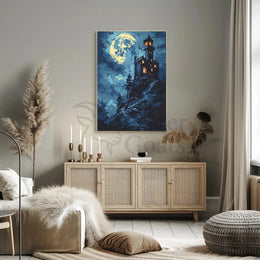 Gothic Castle Under Moonlight Artistic Poster PosterGoat