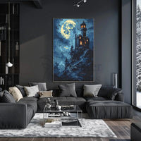 Gothic Castle Under Moonlight Artistic Poster PosterGoat