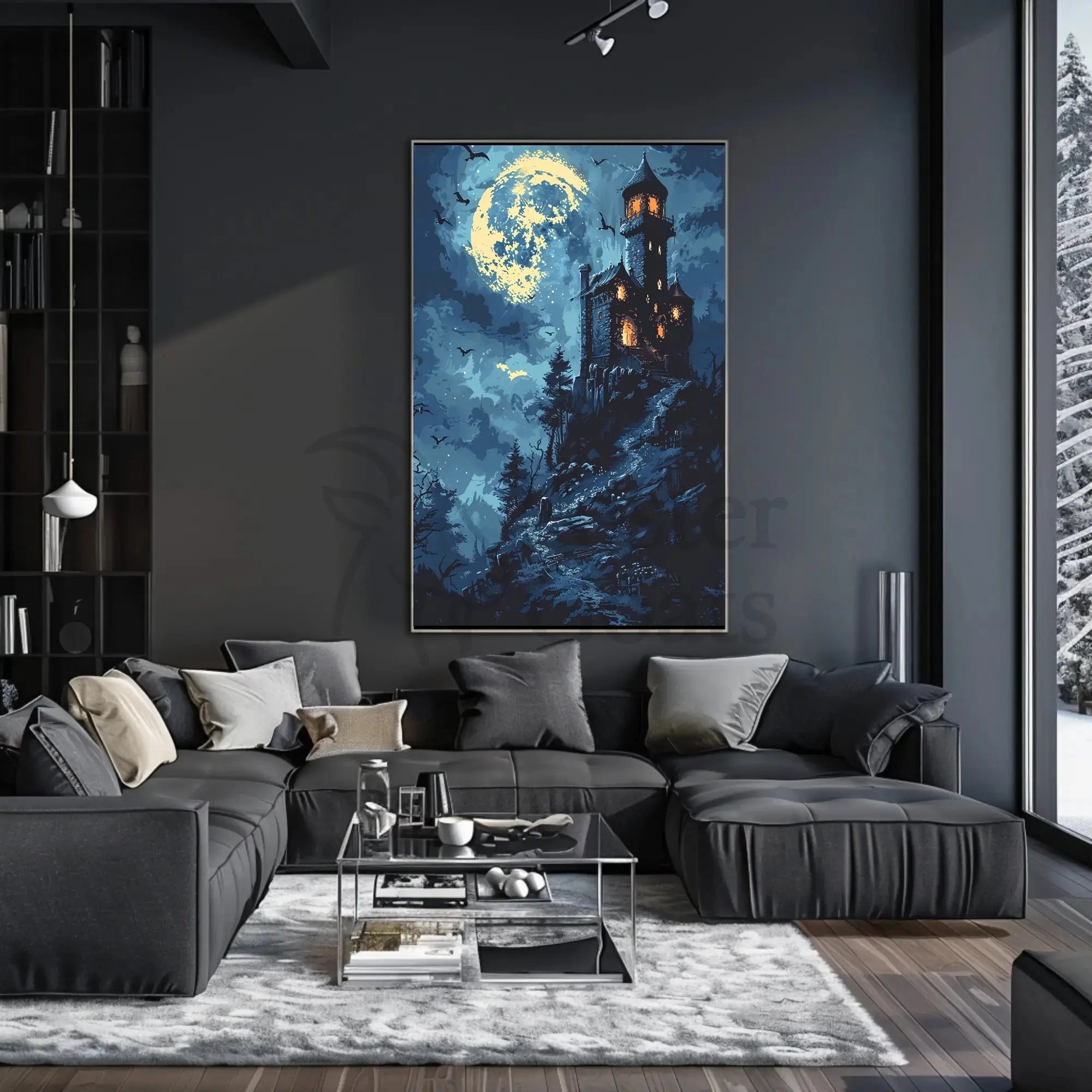 Gothic Castle Under Moonlight Artistic Poster PosterGoat