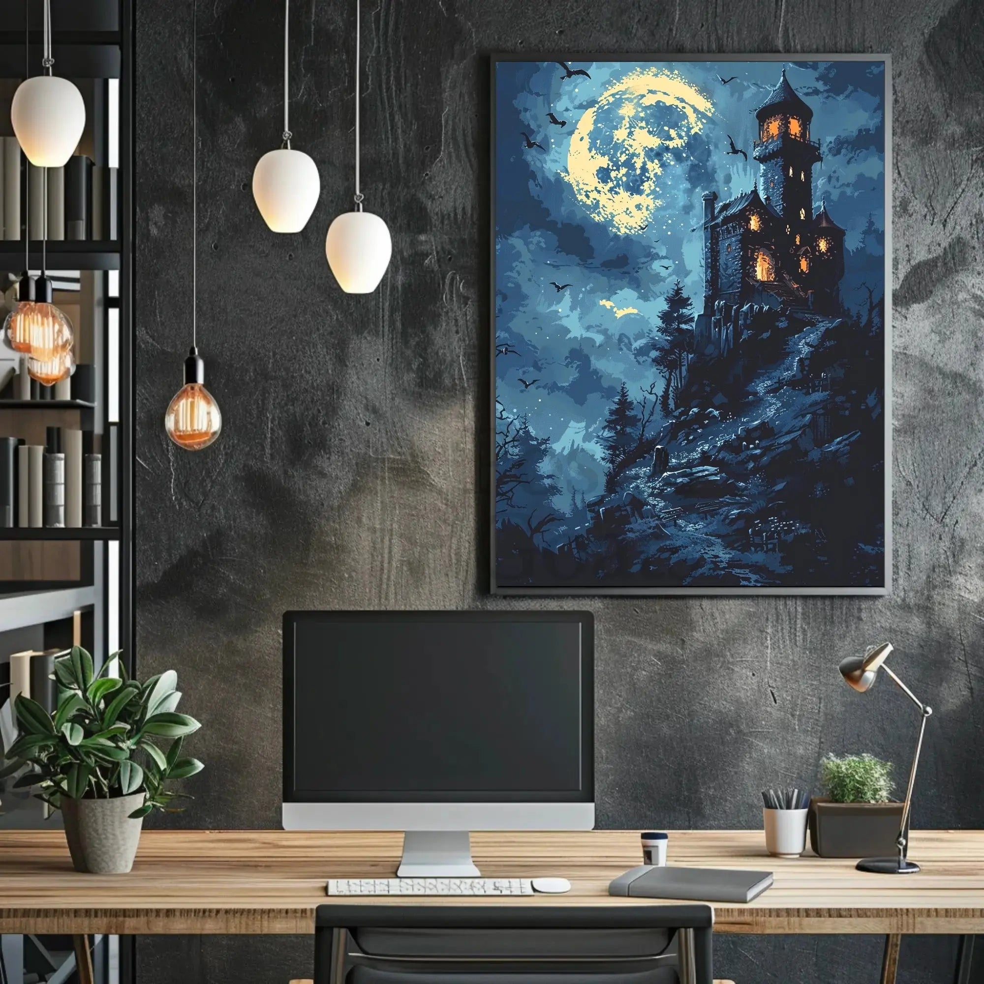 Gothic Castle Under Moonlight Artistic Poster PosterGoat